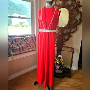 Vintage 70’s Red And White Maxi Dress.